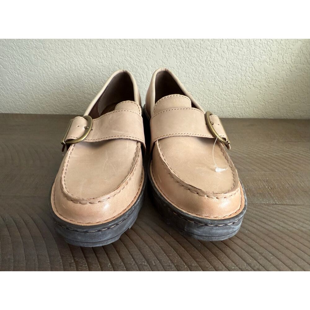 Born Pink-Tan Leather Lug Sole Loafers with Buckle - Picture 5 of 9